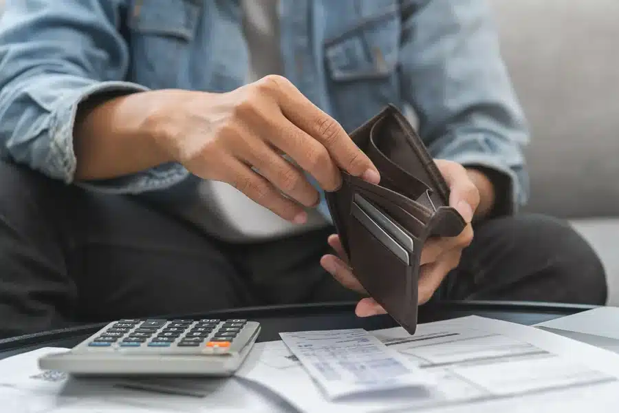 Man with empty wallet bankruptcy public records.
