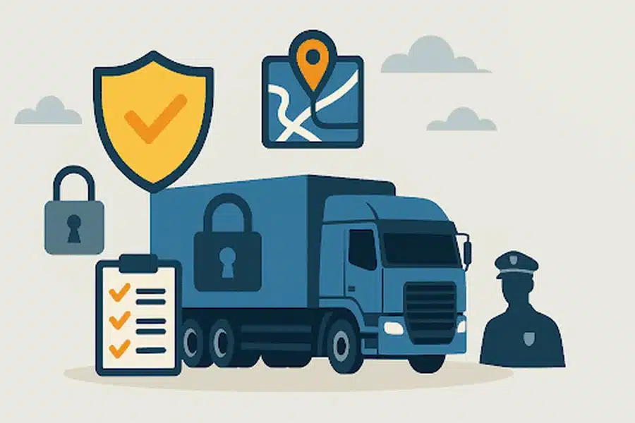 Secure cargo truck with icons