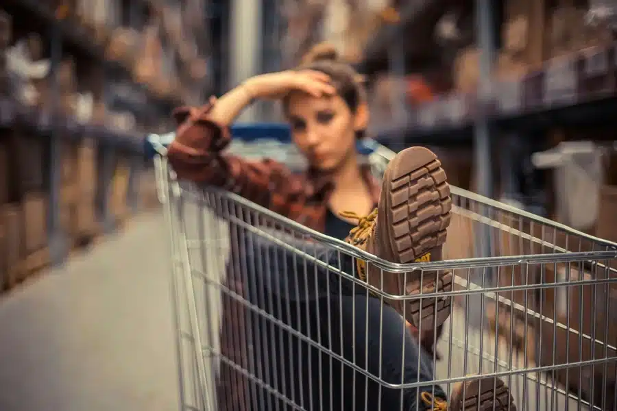 Grocery Store Shopping Cart Scene Representing Slip and Fall Risks in California