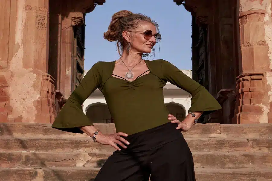 green bell sleeve top